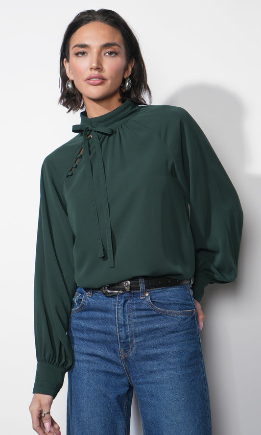 Liv Mock Neck Tie Blouse
