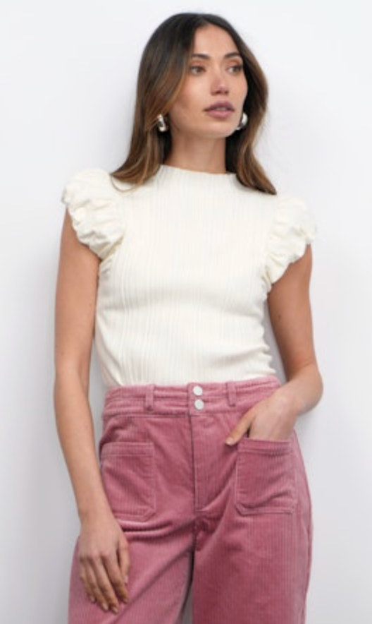 Austen Puff Cap Sleeve Rib Knit Top