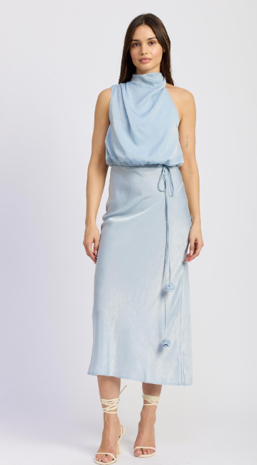 Ani Satin Cowl Midi Dress Light Blue / XS Ani Satin Cowl Midi Dress Light Blue / XS