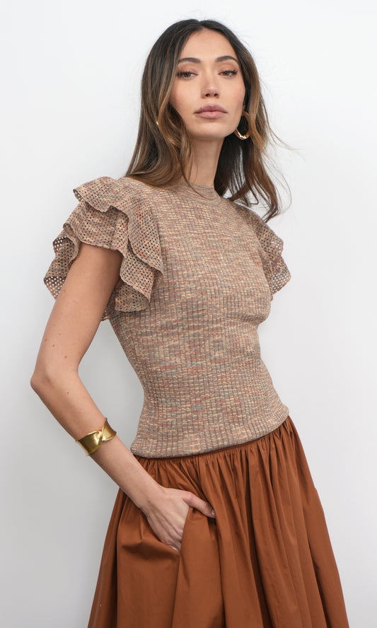 Rowe Crewneck Flutter Slv KnitTop