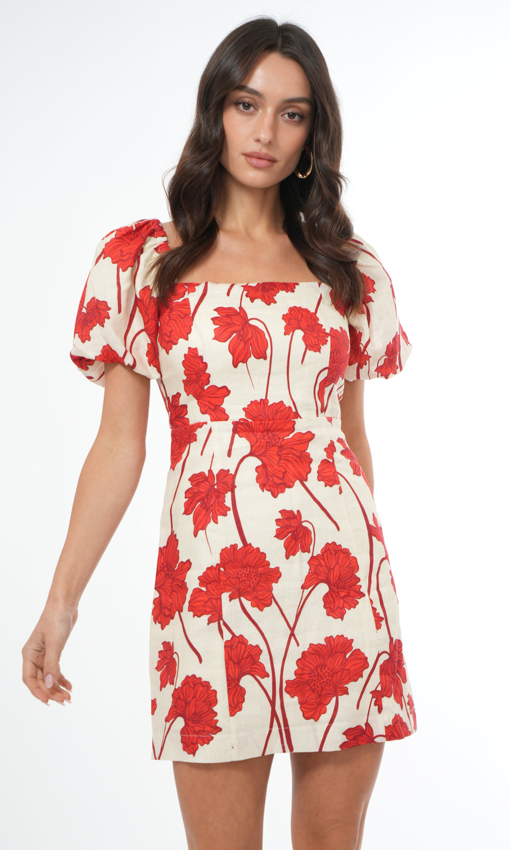 Lucy Floral Linen Bubble Sleeve Mini Dress
