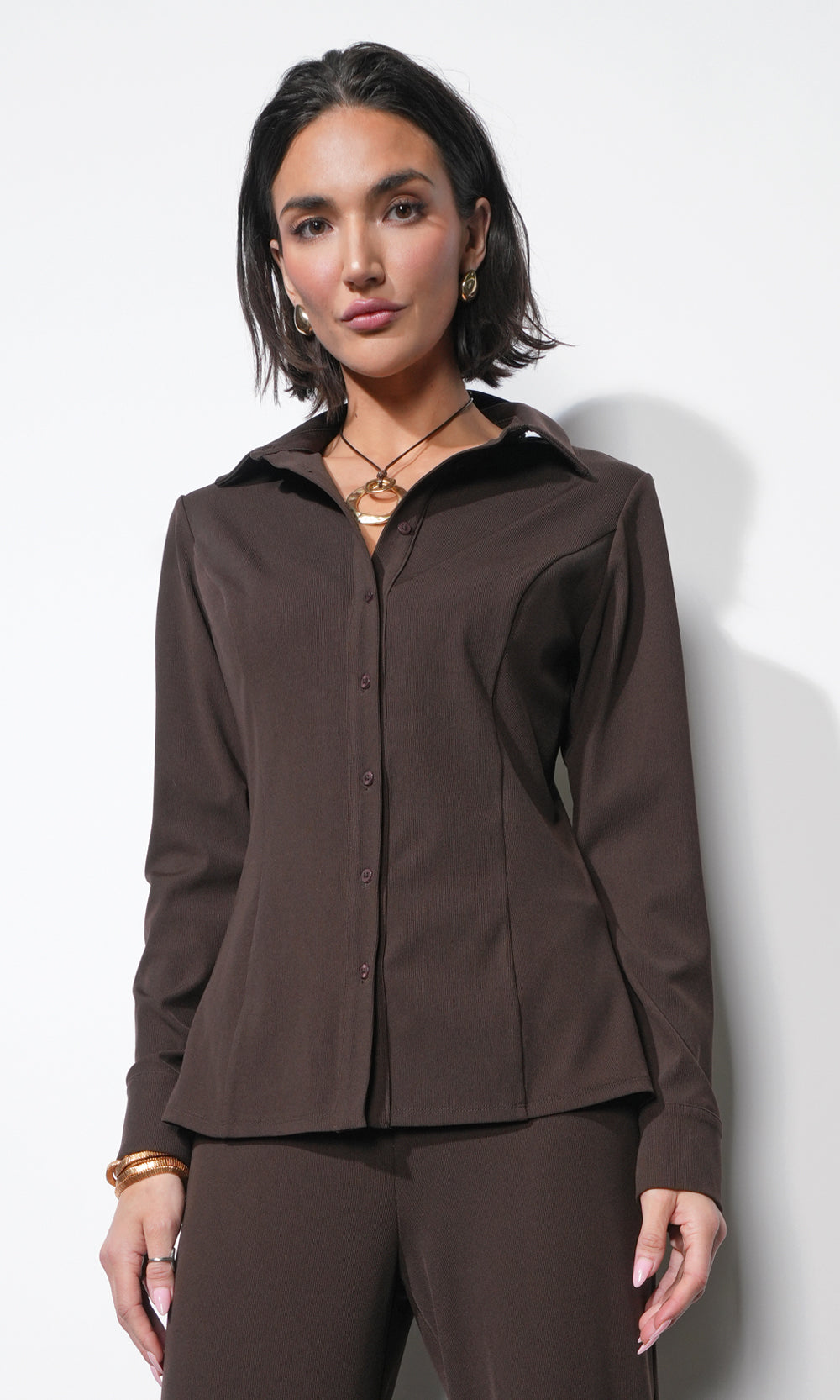 Margot Button Up Rib Knit Top