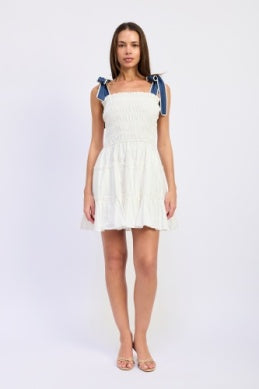rose smocked mini dress