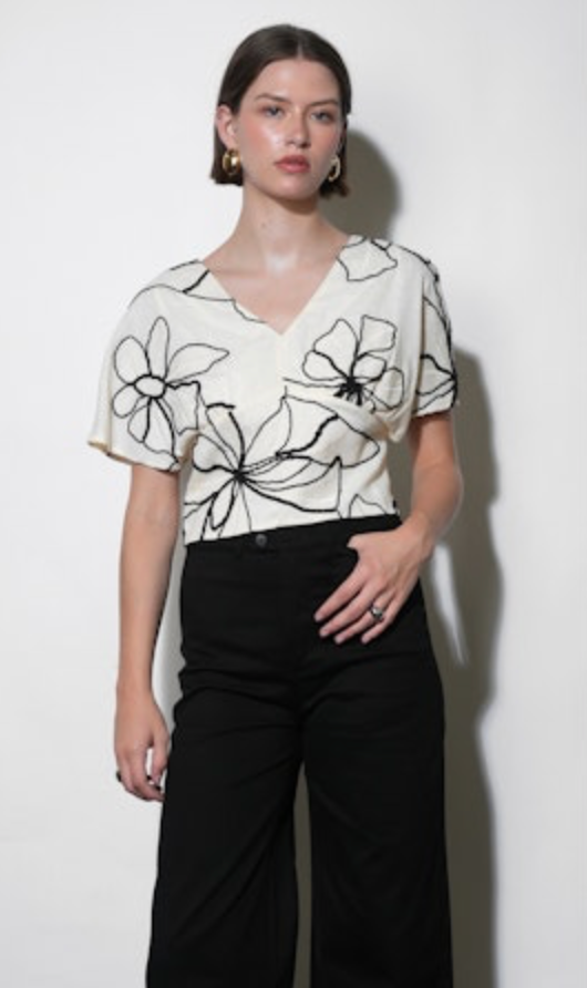 Melody Large Embroidery Floral Dolman Sleeve Top