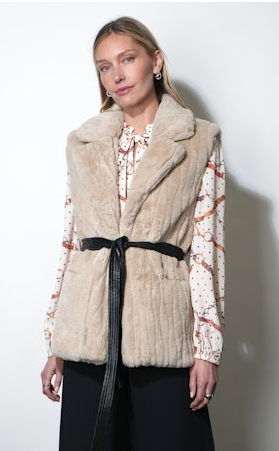 Cosette Faux Fur Vest With Tie Belt